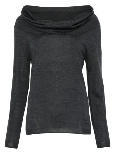 Semicouture Cowl-neck Wool Sweater In Gray