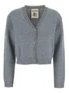 Semicouture Cropped Cashmere Blend Cardigan With Embellished Placket In Gray