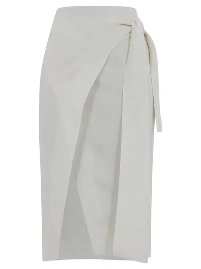 Semicouture Cream White Armored Viscose Wrap Skirt In Bianco