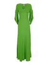 SEMICOUTURE GREEN LONG DRESS WITH V NECKLINE IN SILK BLEND WOMAN