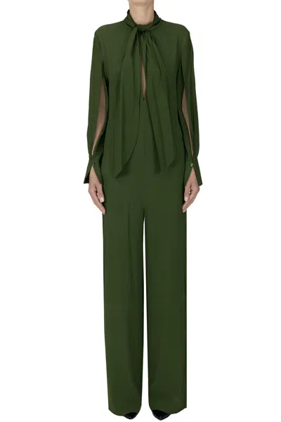 Semicouture Crepé Jumpsuit In Olive Green
