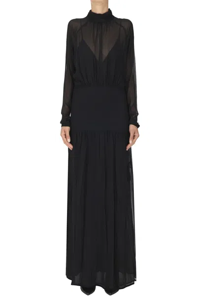 Semicouture Crepé Long Dress In Black