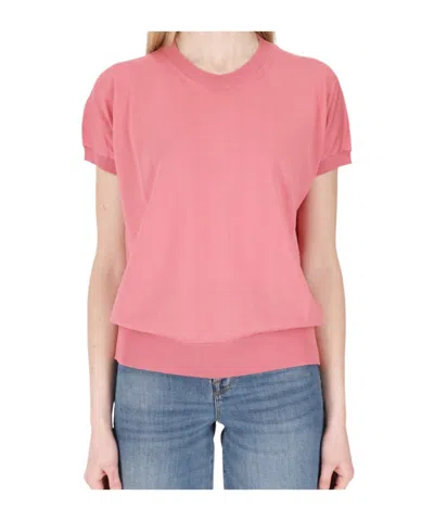 Semicouture Crew Neck Short Sleeve Sweater In Pink