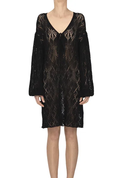 Semicouture Crochet Cottn Knit Dress In Black