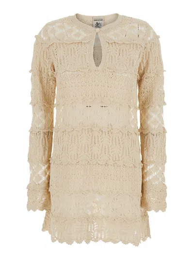 Semicouture Dress Crochet Dress White With Cotton Lace Details For Women In Neutral