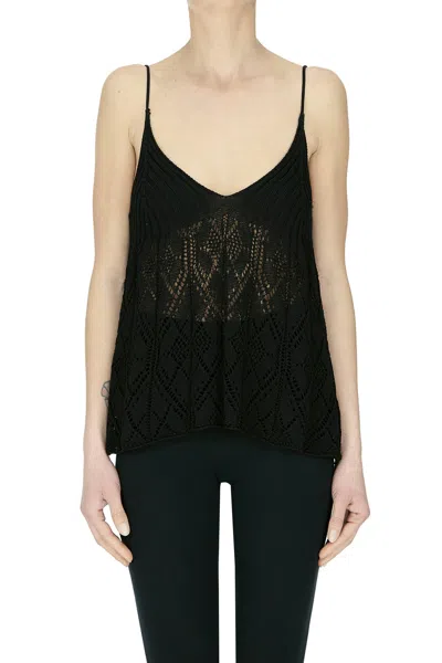 Semicouture Crochet Knit Top In Black
