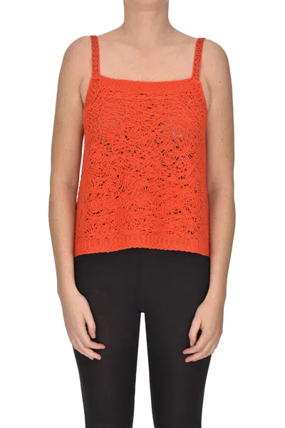 Semicouture Crochet Knit Top In Orange