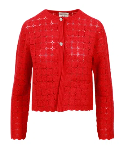 Semicouture Crochet Pattern Sweater In Red