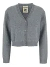 Semicouture Cropped Cashmere Blend Cardigan With Embellished Placket In Gray