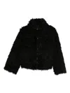 Semicouture Cropped Jacket With Plush Textured Fabric In Black