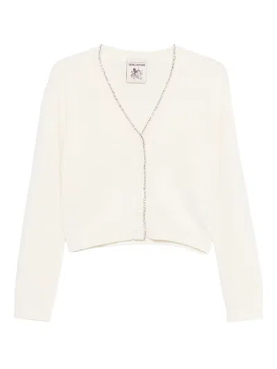 Semicouture Crystal-embellished Cardigan In Neutral