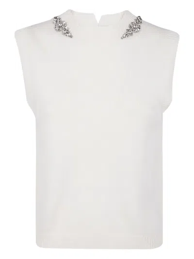 Semicouture Crystal-embellished Sleeveless Top In White