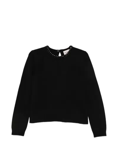Semicouture Crystal-embellished Cut-out Sweater In Black