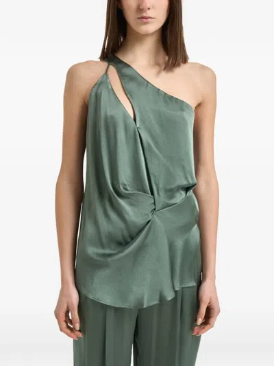 Semicouture Cut-out One-shoulder Top In Green