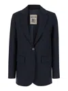 Semicouture Blue Single Breasted Jacket With Classic Lapels In Tech Fabric Woman In Dark Blue