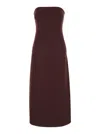 Semicouture Bordeaux Sleeveless Midi Dress With Bustier-style Neckline In Dark Brown