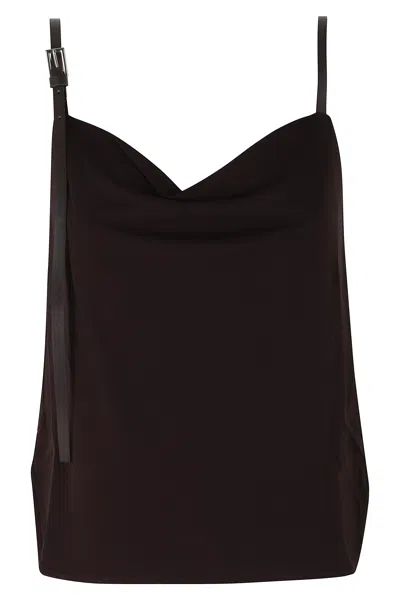 Semicouture Dark Brown Kayly Hooded Sleeveless Viscose Top