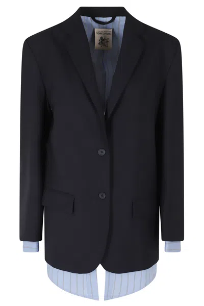 Semicouture Deana Blue Layered Effect Striped Polyester-wool Blazer