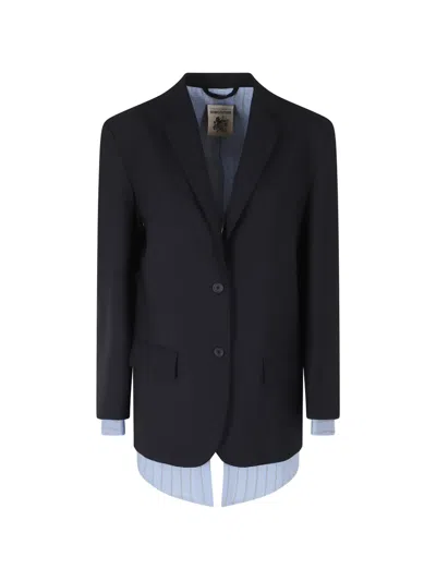 Semicouture Deana Layered-detail Single-breasted Blazer In Black