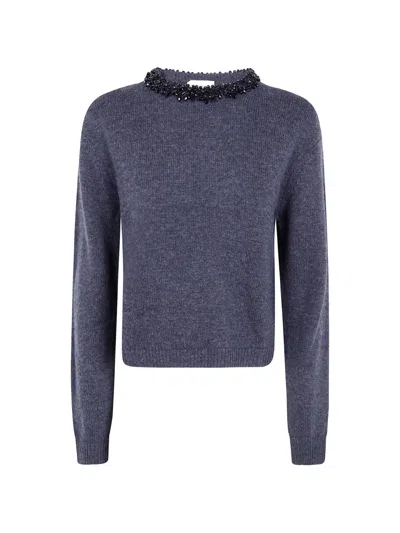 Semicouture Denny Bead-embellished Cashmere-blend Sweater In Blue