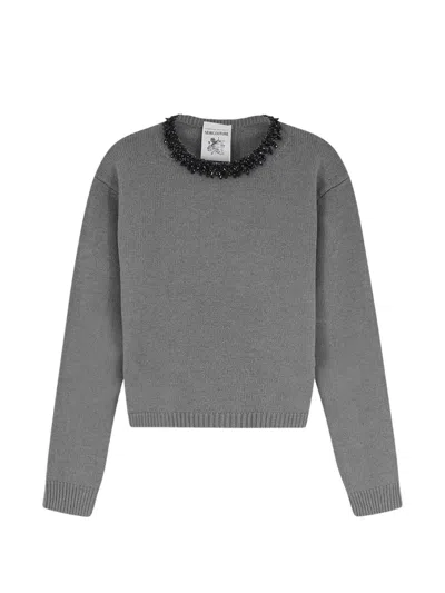 Semicouture Denny Bead-embellished Knitted Sweater In Gray
