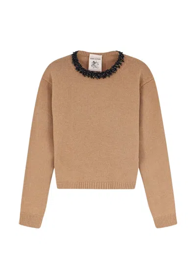 Semicouture Denny Bead-embellished Sweater In Brown