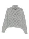 Semicouture Cropped Knit Sweater With Diamond-patterned Openwork Design In Gray
