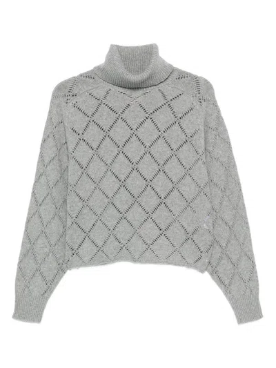 Semicouture 'desideria' Sweater In Grey Cashmere With A Diamond Pattern  In Gray