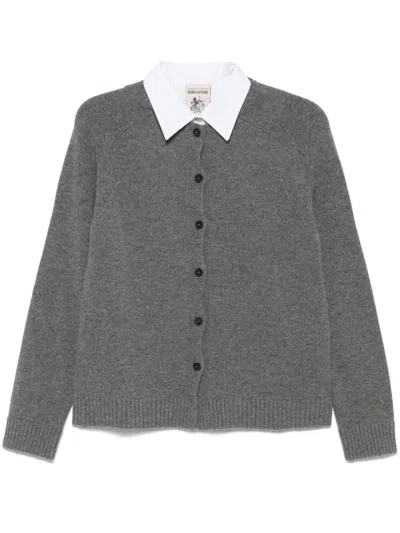 Semicouture Detachable-collar Cardigan In Grey