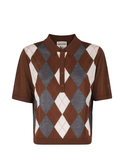Semicouture Diana Argyle-knit Polo Shirt In Brown