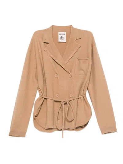 Semicouture Double-breasted Belted Cardigan In Brown