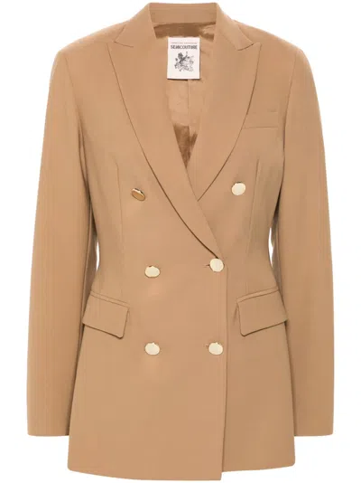 Semicouture Double-breasted Blazer In Brown