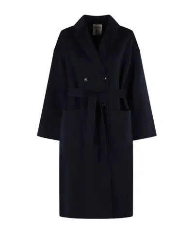 Semicouture Double Breasted Coat In Blue