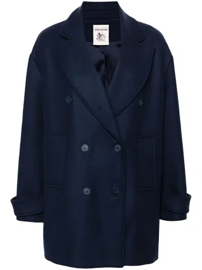 Semicouture Double-breasted Coat In Blue