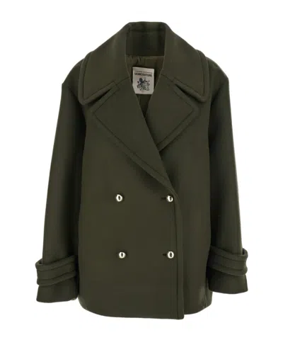 Semicouture Double-breasted Long Coat In Green