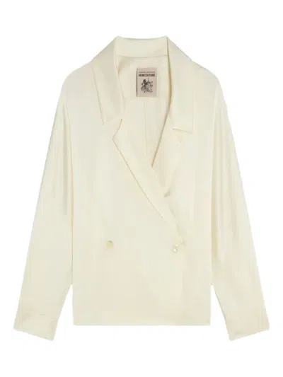 Semicouture Double-breasted Long-sleeved Blazer In White