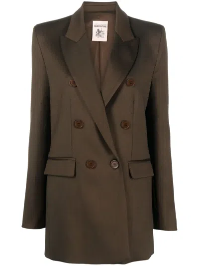 Semicouture Double-breasted Wool-blend Blazer In Green