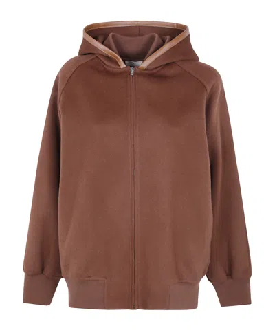 Semicouture Double Wool Hooded Bomber Jacket In Brown