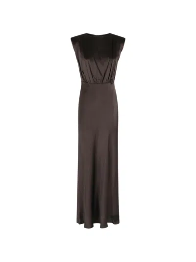 Semicouture Draped Dress In Brown