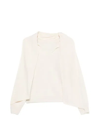 Semicouture Virgin Wool V-neck Draped Long-sleeve Sweater In White