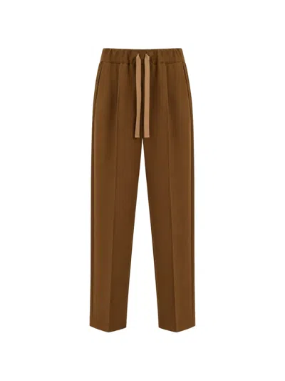 Semicouture Drawstring-waist Pressed-crease Track Pants In Brown