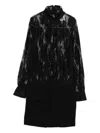 Semicouture Sheer Lace Bodice Mini Dress With Ruffle Cuffs In Black