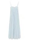 Semicouture Semi Couture Flowing Maxi Dress With Fitted Bodice And Spaghetti Straps In Blue