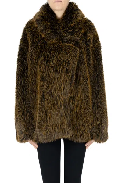 Semicouture Eco-fur Jacket In Brown