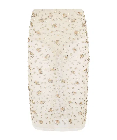 Semicouture Semi Couture Scarlett Semi-sheer Tulle Skirt With Strass Embellishments In Neutrals