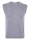 Semicouture Elegant Light Grey Gilet With Crystal Embellishments In Gray