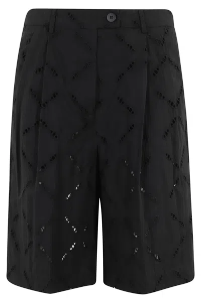Semicouture Semi Couture Bermuda Shorts With Sangallo Pattern In Nero