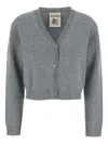 Semicouture Cropped Cashmere Blend Cardigan With Embellished Placket In Gray