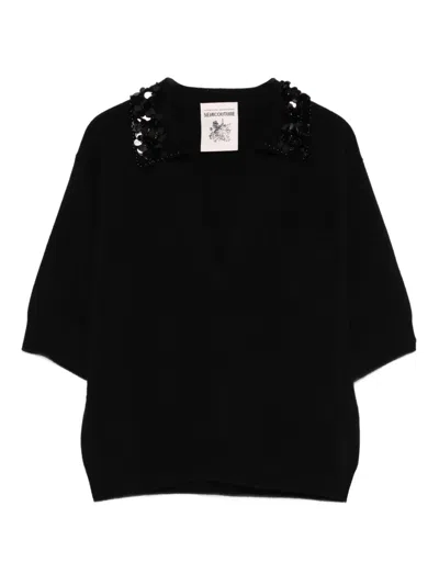 Semicouture Embellished-collar Wool Sweater In Black