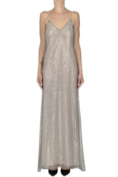 Semicouture Sequin-embellished Maxi Dress In Grey